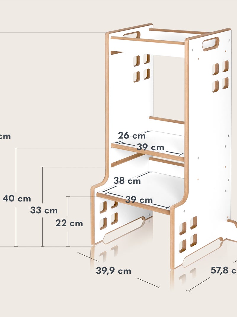 LIONELO Kitchen Helper - Torre di osservazione e apprendimento evolutiva - Montessori - Libreria Beige/Bianco - Kiabi