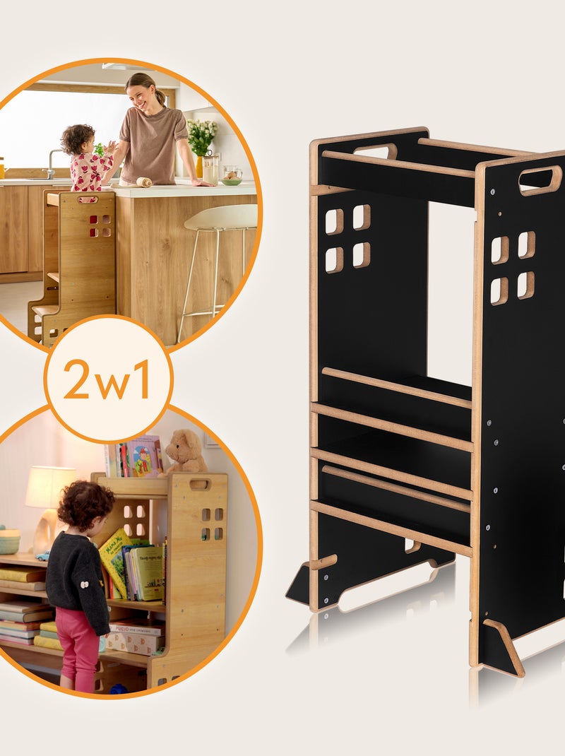 LIONELO Kitchen Helper - Torre di osservazione e apprendimento evolutiva - Montessori - Libreria Nero - Kiabi