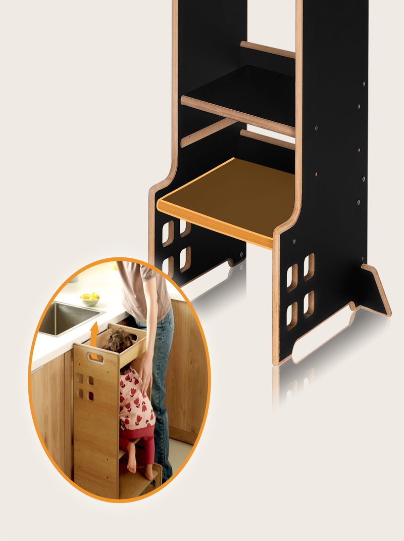 LIONELO Kitchen Helper - Torre di osservazione e apprendimento evolutiva - Montessori - Libreria Nero - Kiabi