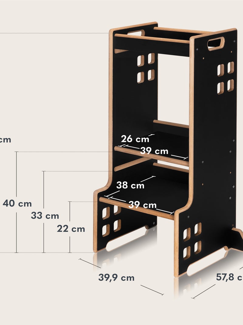 LIONELO Kitchen Helper - Torre di osservazione e apprendimento evolutiva - Montessori - Libreria Nero - Kiabi