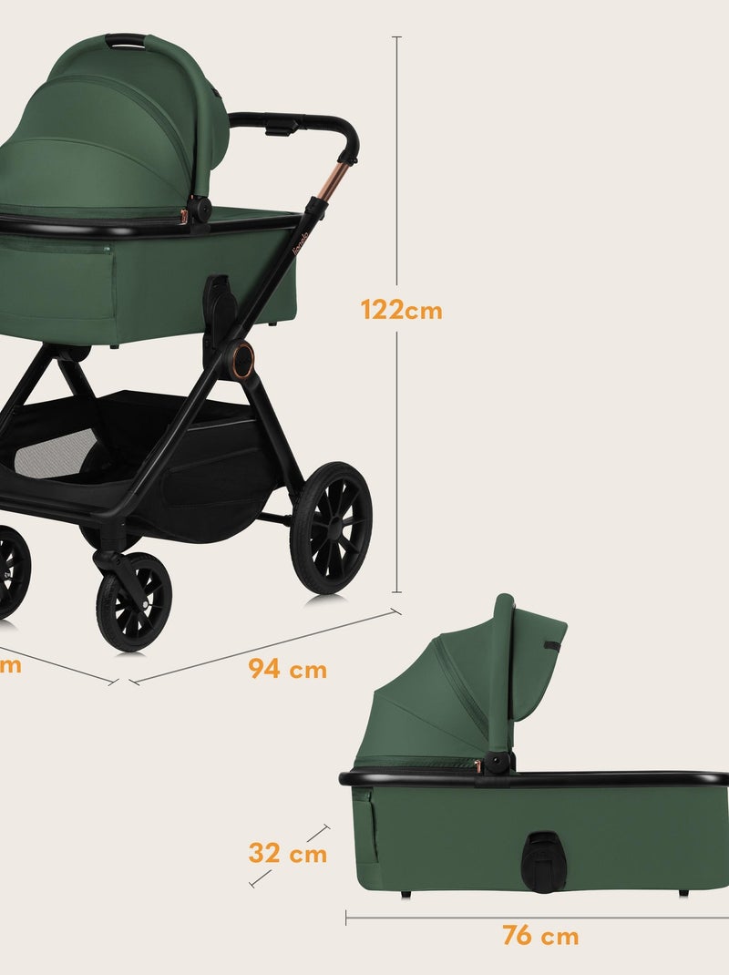 LIONELO Layla 2-in-1 Travel System - Fino a 22 kg - Il sistema da viaggio include passeggino, navice Verde - Kiabi