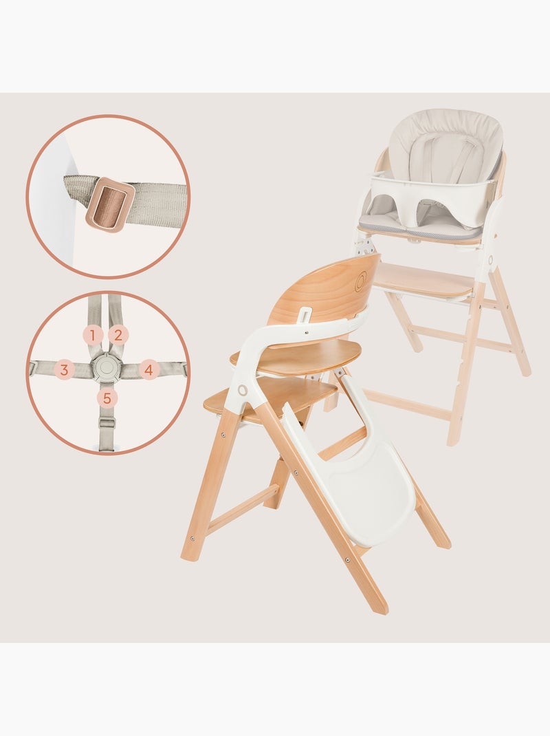 LIONELO Megan Seggiolone 3 in 1 in legno - Fino a 110 kg - Regolabile - Vassoio rimovibile Bianco/Legno - Kiabi