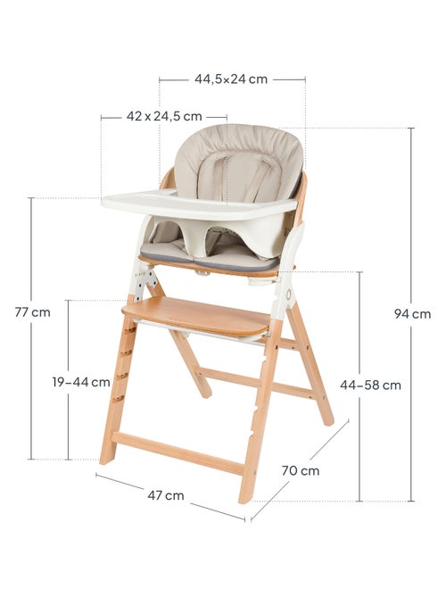 LIONELO Megan Seggiolone 3 in 1 in legno - Fino a 110 kg - Regolabile - Vassoio rimovibile - Kiabi