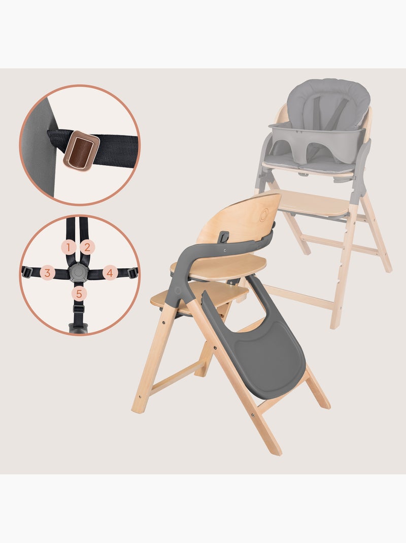 LIONELO Megan Seggiolone 3 in 1 in legno - Fino a 110 kg - Regolabile - Vassoio rimovibile Grigio - Kiabi