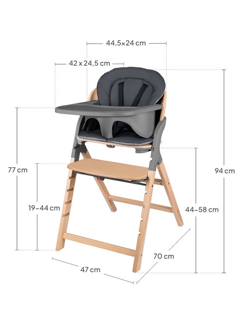 LIONELO Megan Seggiolone 3 in 1 in legno - Fino a 110 kg - Regolabile - Vassoio rimovibile - Kiabi