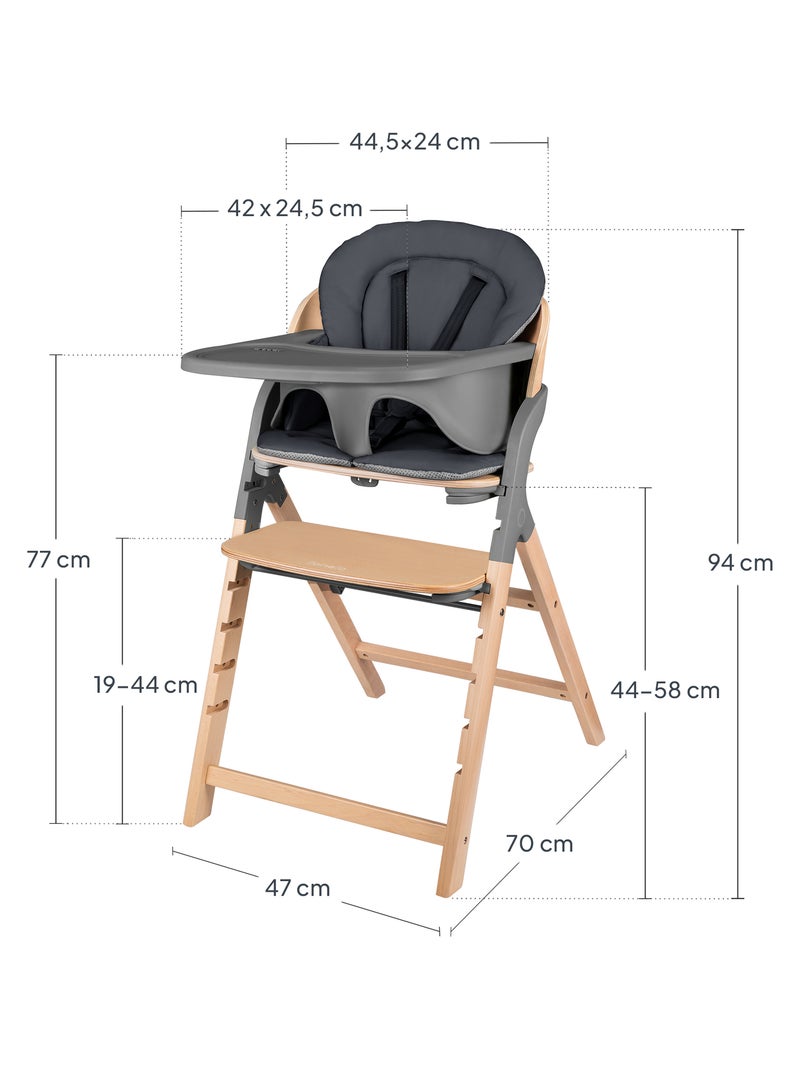 LIONELO Megan Seggiolone 3 in 1 in legno - Fino a 110 kg - Regolabile - Vassoio rimovibile Grigio - Kiabi
