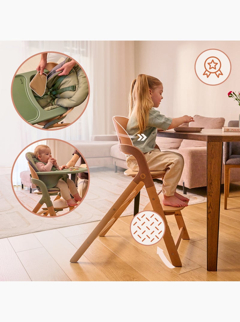 LIONELO Megan Seggiolone 3 in 1 in legno - Fino a 110 kg - Regolabile - Vassoio rimovibile Verde/Legno - Kiabi