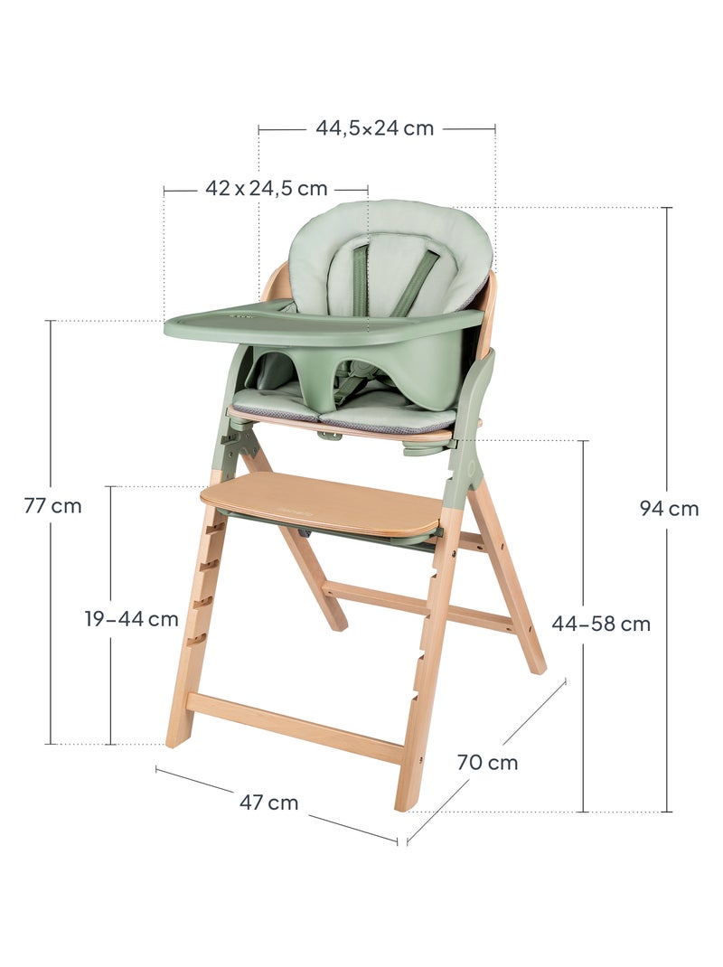 LIONELO Megan Seggiolone 3 in 1 in legno - Fino a 110 kg - Regolabile - Vassoio rimovibile Verde/Legno - Kiabi