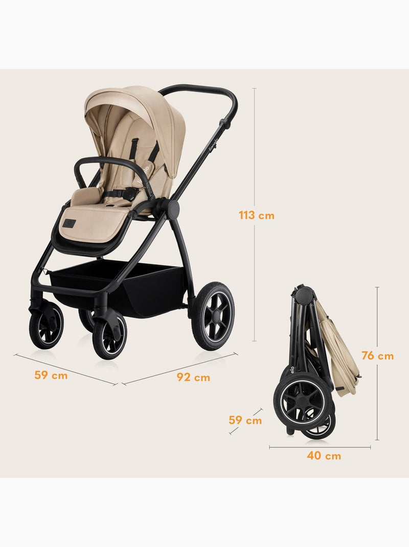 LIONELO Meril 2-in-1 Travel System - Fino a 22 kg - Include passeggino, navicella, borsa e accessori Beige - Kiabi