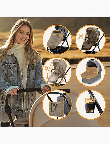 LIONELO Meril 2-in-1 Travel System - Fino a 22 kg - Include passeggino, navicella, borsa e accessori