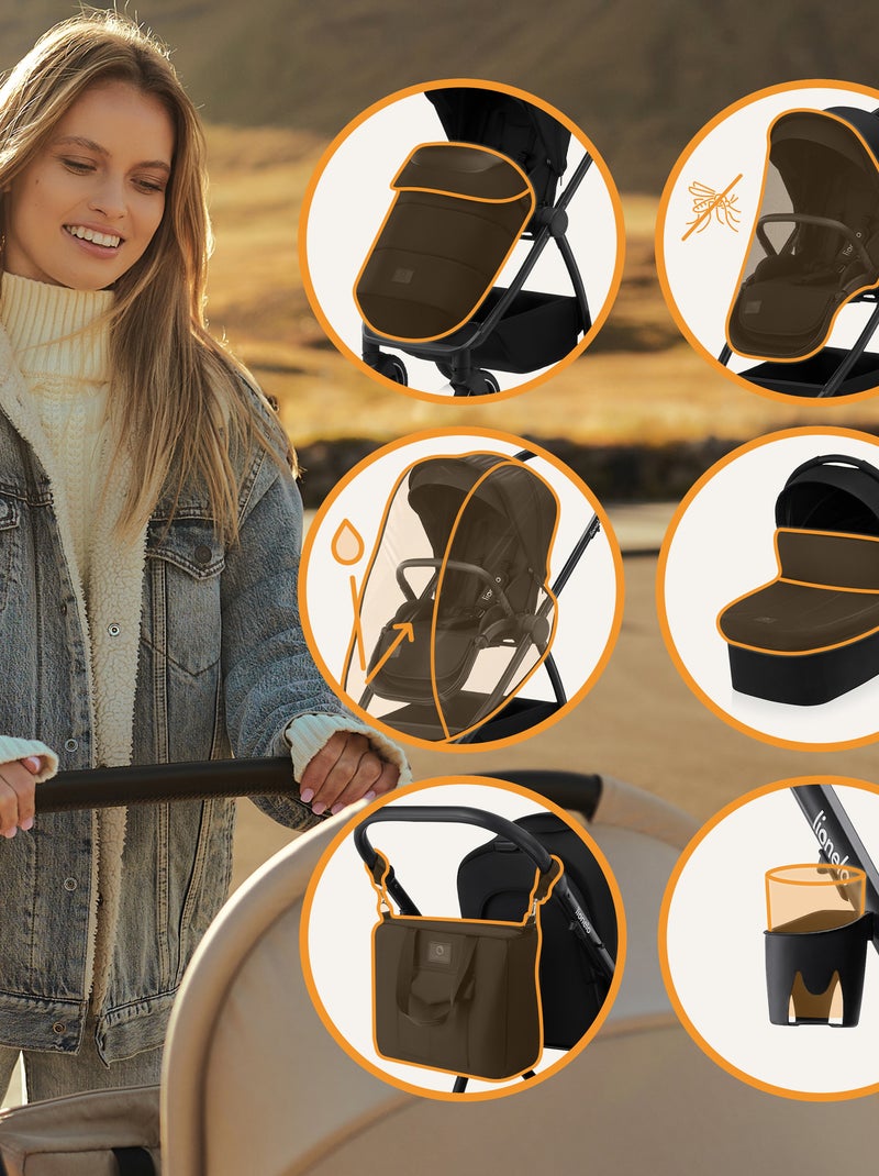 LIONELO Meril 2-in-1 Travel System - Fino a 22 kg - Include passeggino, navicella, borsa e accessori Nero - Kiabi