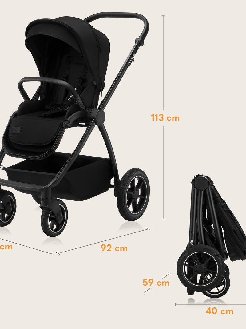 LIONELO Meril 2-in-1 Travel System - Fino a 22 kg - Include passeggino, navicella, borsa e accessori Nero - Kiabi