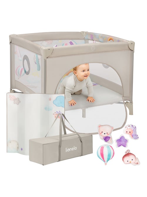 LIONELO Mille Box per bambini 100x100cm - Materasso ad alta densità - Ruote - Giocattoli in velcro - - Kiabi LIONELO Mille Box per bambini 100x100cm - Materasso ad alta densità - Ruote - Giocattoli in velcro - - Kiabi