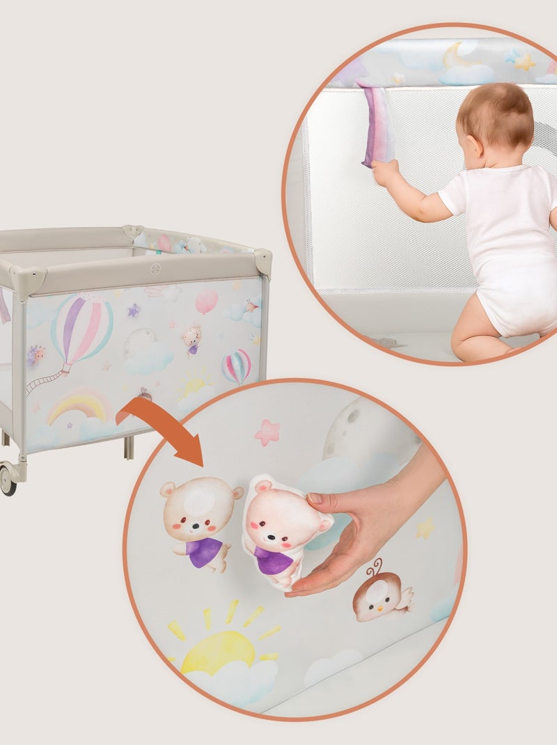 LIONELO Mille Box per bambini 100x100cm - Materasso ad alta densità - Ruote - Giocattoli in velcro - Beige - Kiabi