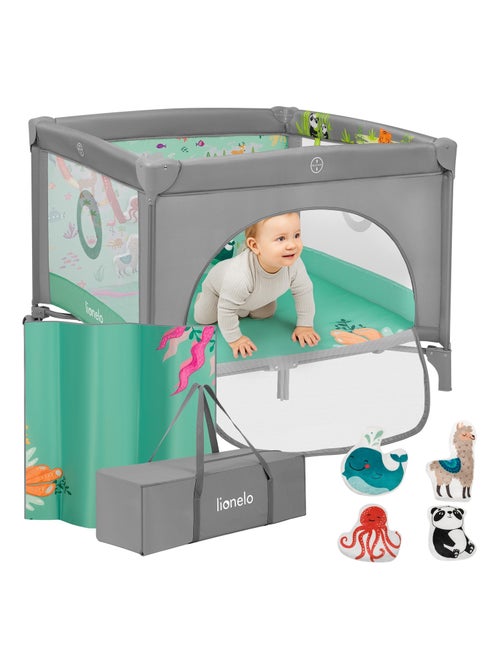 LIONELO Mille Box per bambini 100x100cm - Materasso ad alta densità - Ruote - Giocattoli in velcro - - Kiabi LIONELO Mille Box per bambini 100x100cm - Materasso ad alta densità - Ruote - Giocattoli in velcro - - Kiabi