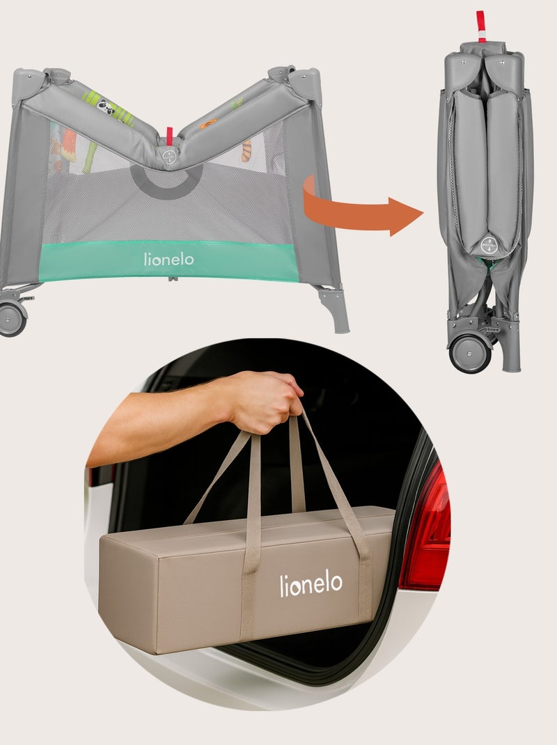 LIONELO Mille Box per bambini 100x100cm - Materasso ad alta densità - Ruote - Giocattoli in velcro - Grigio - Kiabi