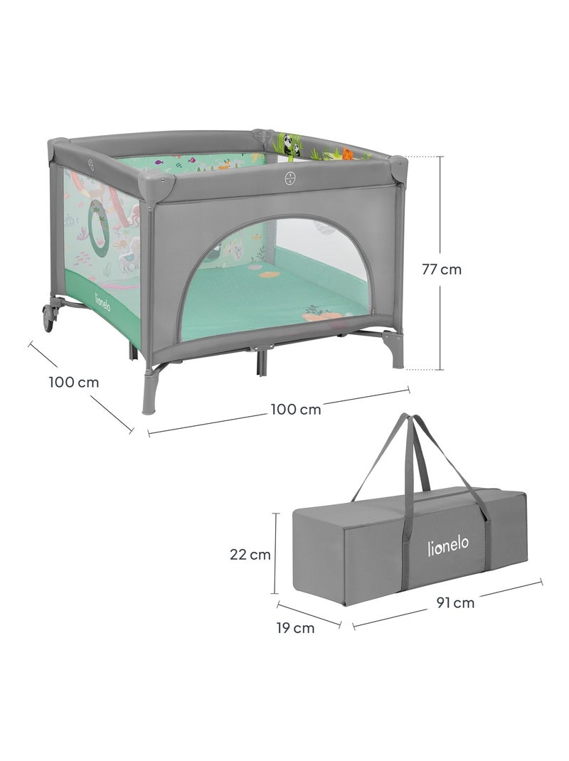 LIONELO Mille Box per bambini 100x100cm - Materasso ad alta densità - Ruote - Giocattoli in velcro - Grigio - Kiabi