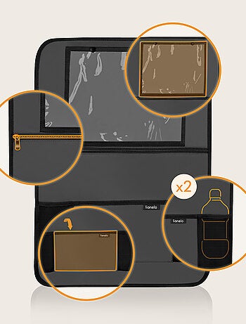 LIONELO Organizer per seggiolino auto 2 in 1 - Tasca trasparente - 5 tasche di diverse dimensioni