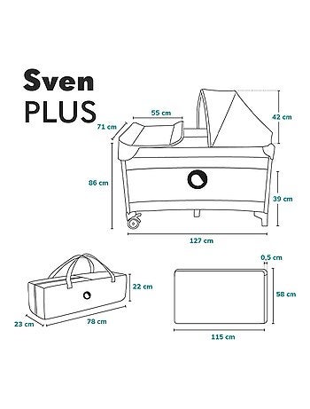 LIONELO Sven Plus 3 in 1 Lettino da viaggio - Box per bambini - 0-36 mesi - Fasciatoio - Zanzariera