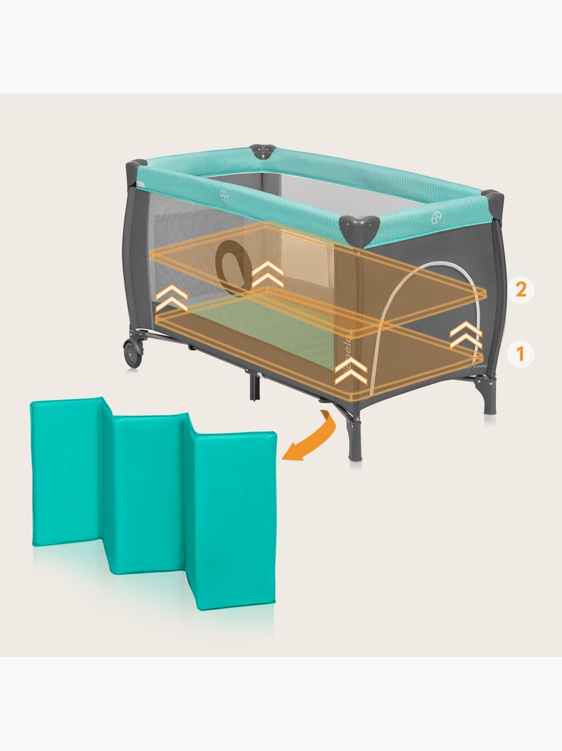 LIONELO Sven Plus 3 in 1 Lettino da viaggio - Box per bambini - 0-36 mesi - Fasciatoio - Zanzariera Turchese - Kiabi