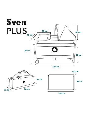 LIONELO Sven Plus 3 in 1 Lettino da viaggio - Box per bambini - 0-36 mesi - Fasciatoio - Zanzariera