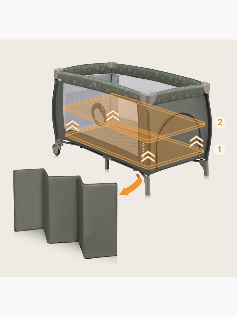 LIONELO Sven Plus 3 in 1 Lettino da viaggio - Box per bambini - 0-36 mesi - Fasciatoio - Zanzariera Verde kaki - Kiabi