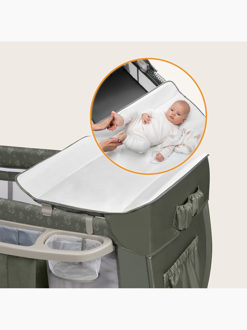 LIONELO Sven Plus 3 in 1 Lettino da viaggio - Box per bambini - 0-36 mesi - Fasciatoio - Zanzariera Verde kaki - Kiabi