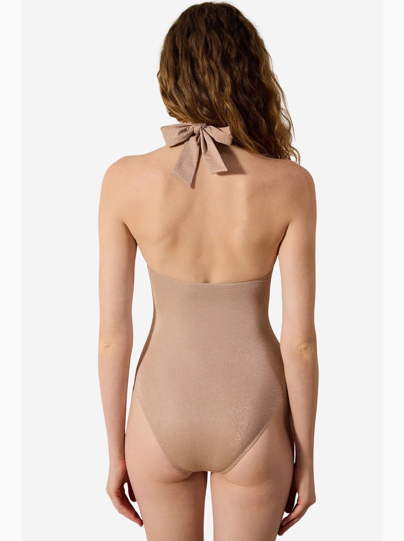 Lisle costume da bagno senza spalline scintillante penti Grège - Kiabi