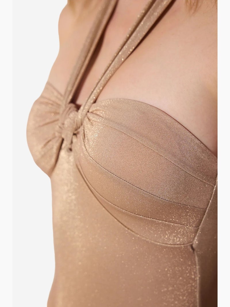 Lisle costume da bagno senza spalline scintillante penti Grège - Kiabi