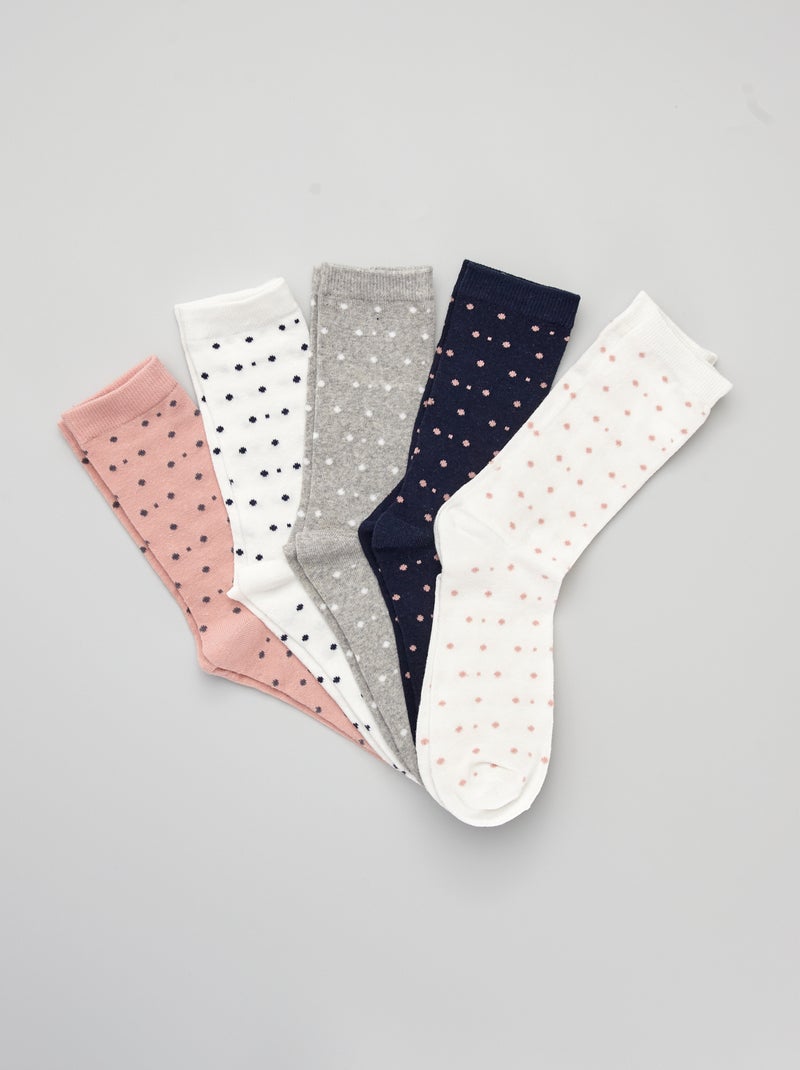 Lotto di 5 paia di calzini a pois grigio/rosa - Kiabi