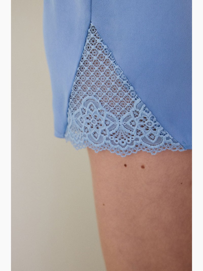 Luna pantaloncino pigiama in raso con pizzo penti Blu cielo - Kiabi