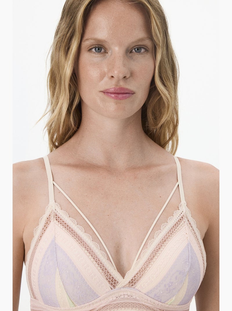 Luna reggiseno push-up in pizzo a righe penti Rosa antico - Kiabi