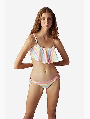 Macaron bikini brasiliana a righe con laccetti penti