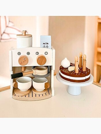 Macchina caffe e teiera legno bambini 16x9cm accessori mamabrum