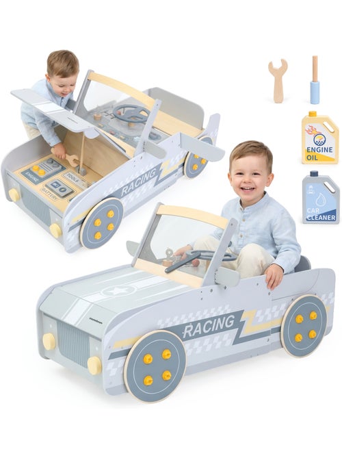 Macchina legno statica imitazione bambini 111cm cockpit meccanico mamabrum - Kiabi Macchina legno statica imitazione bambini 111cm cockpit meccanico mamabrum - Kiabi