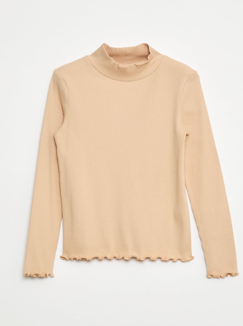 Maglia a collo alto a coste Beige - Kiabi