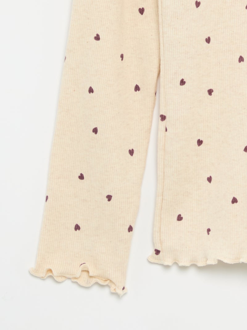 Maglia a collo alto a costine stampata Beige - Kiabi