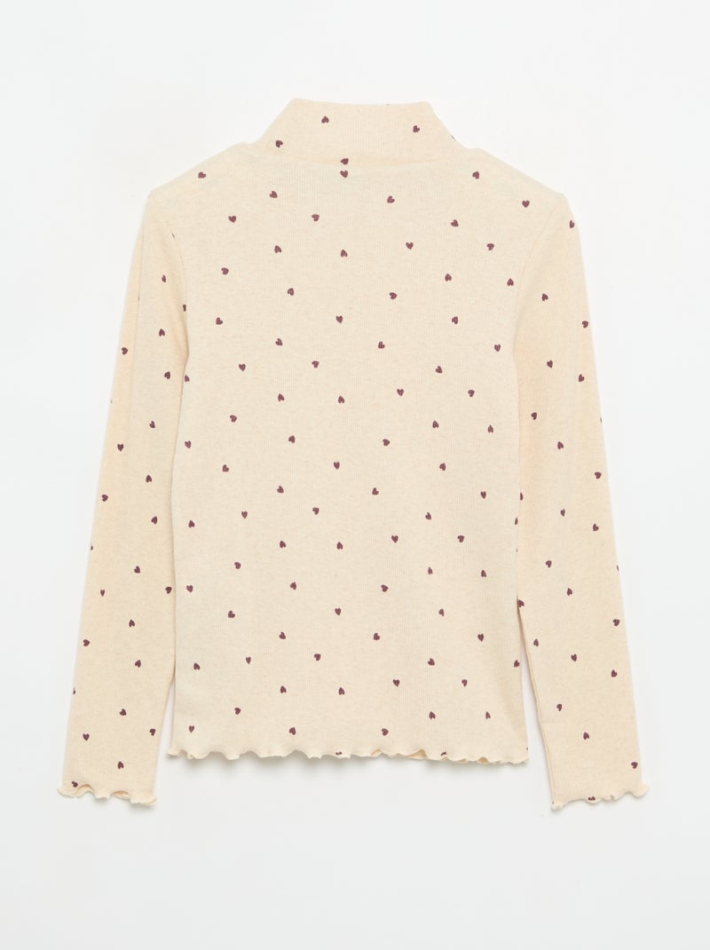 Maglia a collo alto a costine stampata Beige - Kiabi