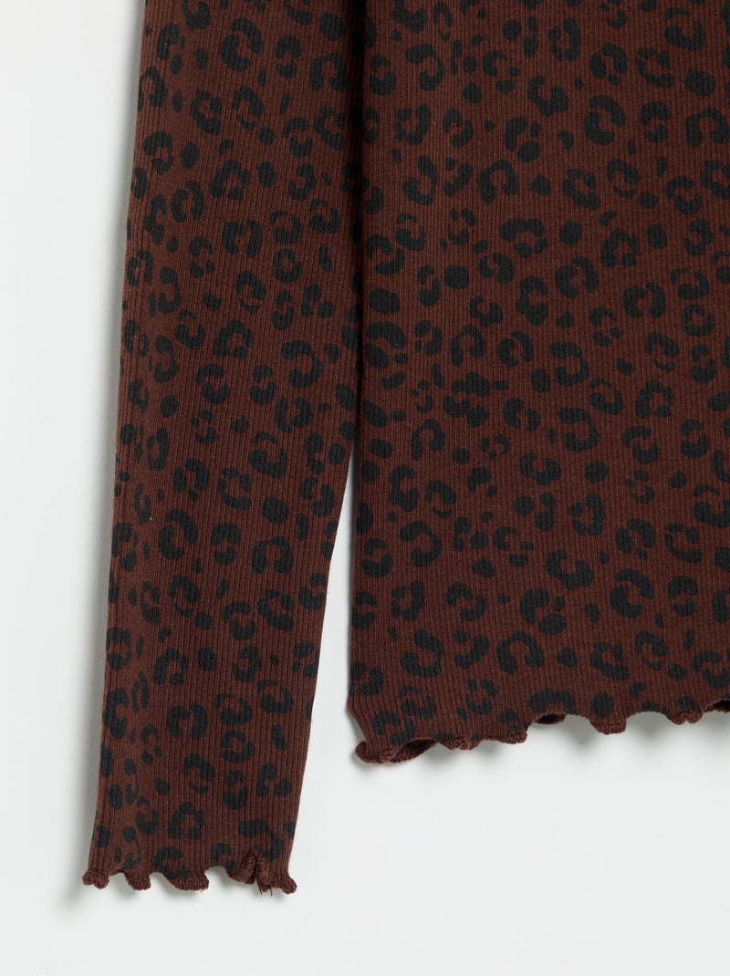 Maglia a collo alto a costine stampata Marrone - Kiabi