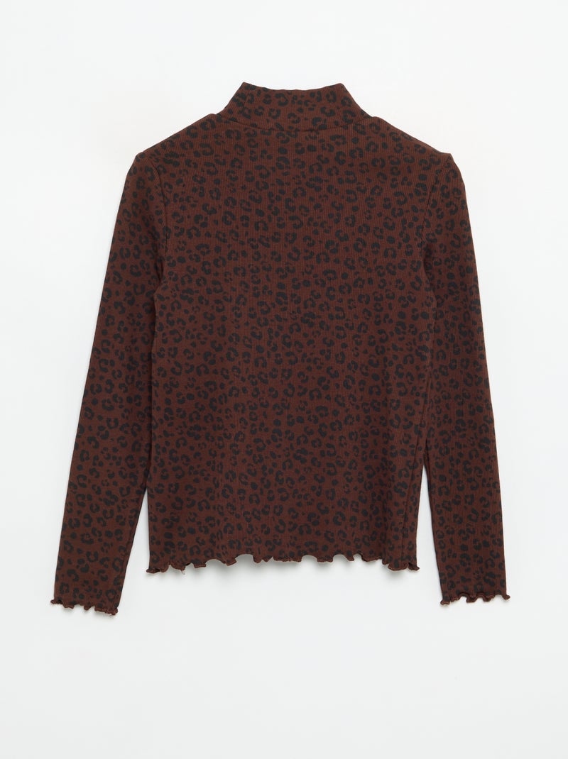 Maglia a collo alto a costine stampata Marrone - Kiabi
