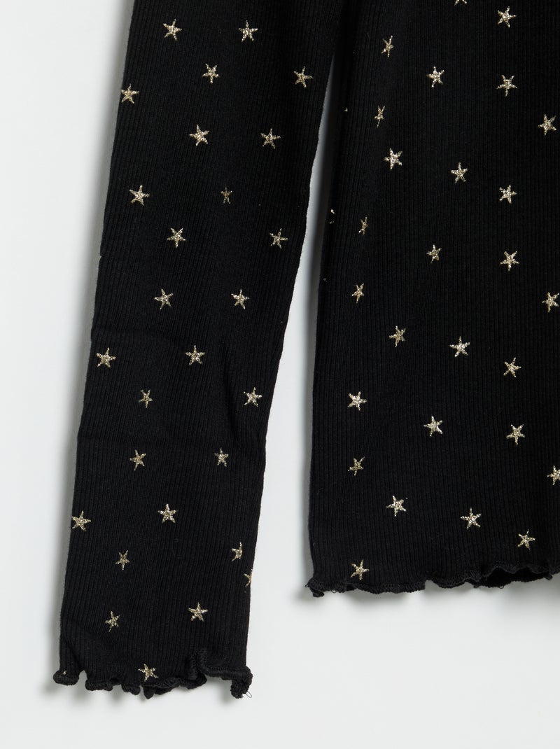 Maglia a collo alto a costine stampata Nero - Kiabi