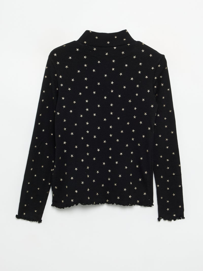 Maglia a collo alto a costine stampata Nero - Kiabi