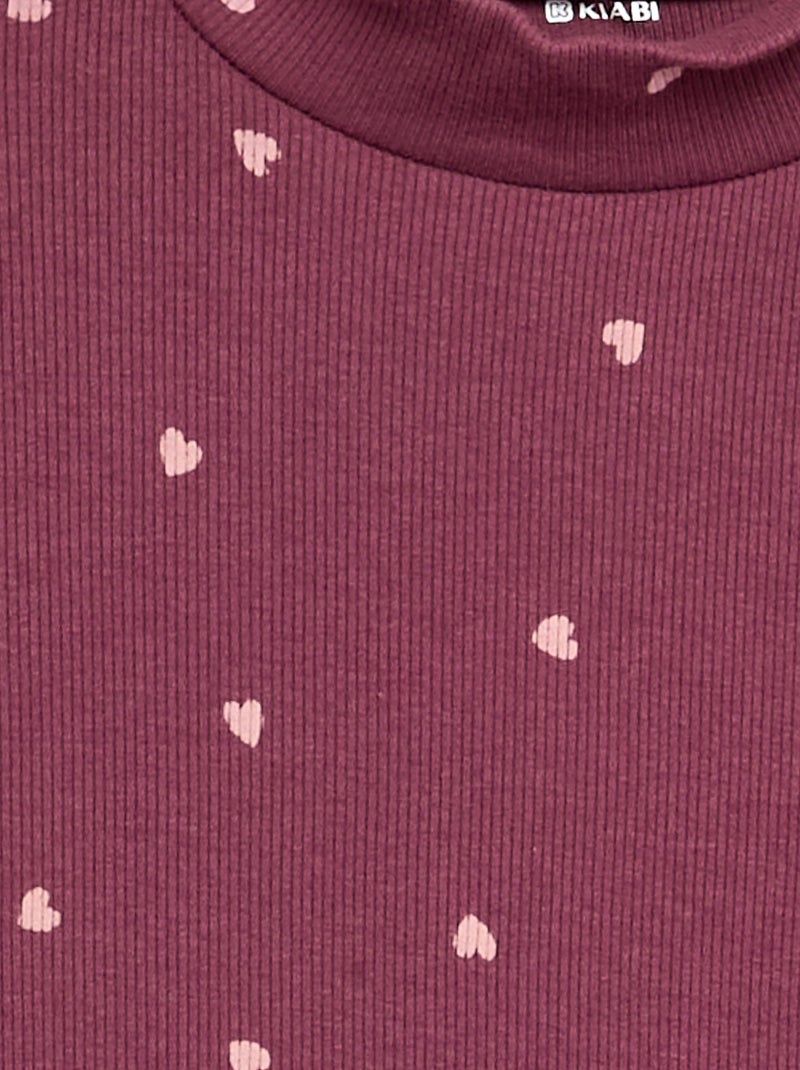 Maglia a collo alto a costine stampata Rosa - Kiabi