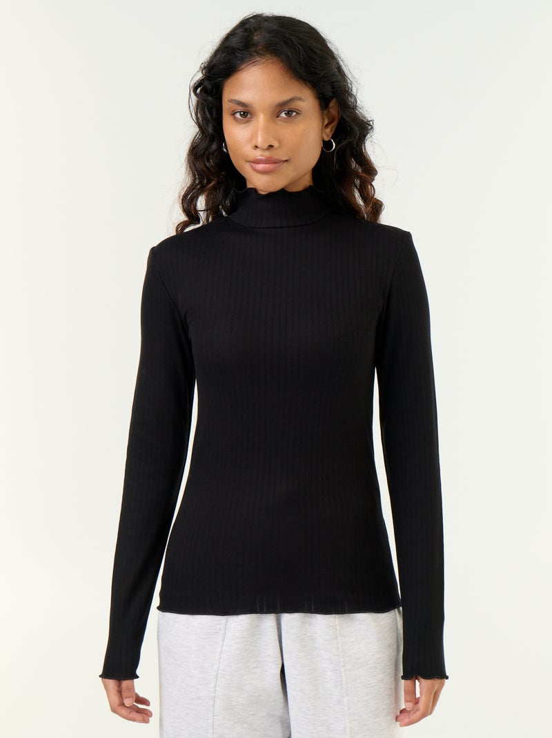 Maglia a collo alto in pointelle Nero - Kiabi