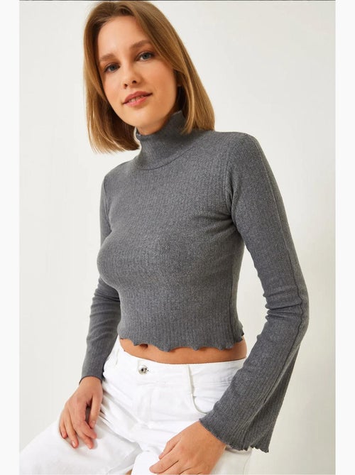 Maglia a costine collo alto corta maniche lunghe lucci - Kiabi