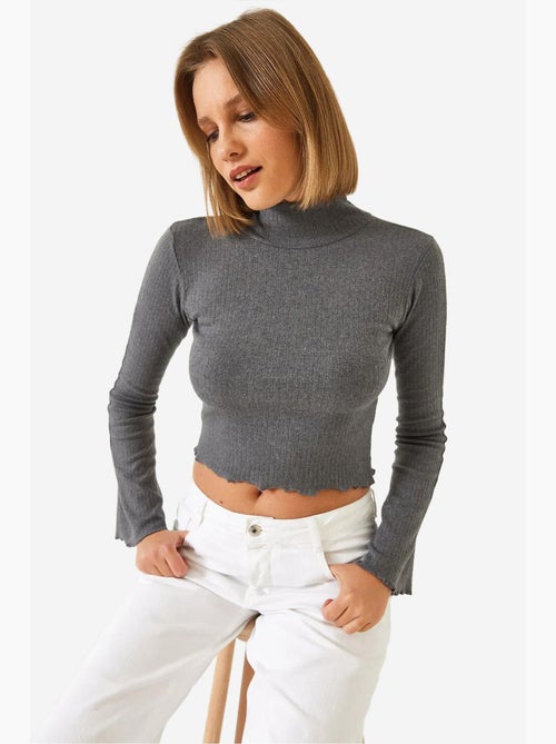 Maglia a costine collo alto corta maniche lunghe lucci - Kiabi