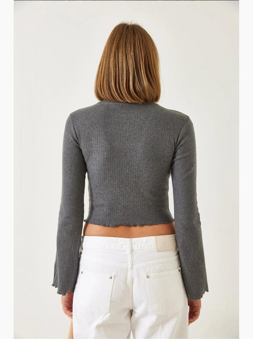 Maglia a costine collo alto corta maniche lunghe lucci - Kiabi