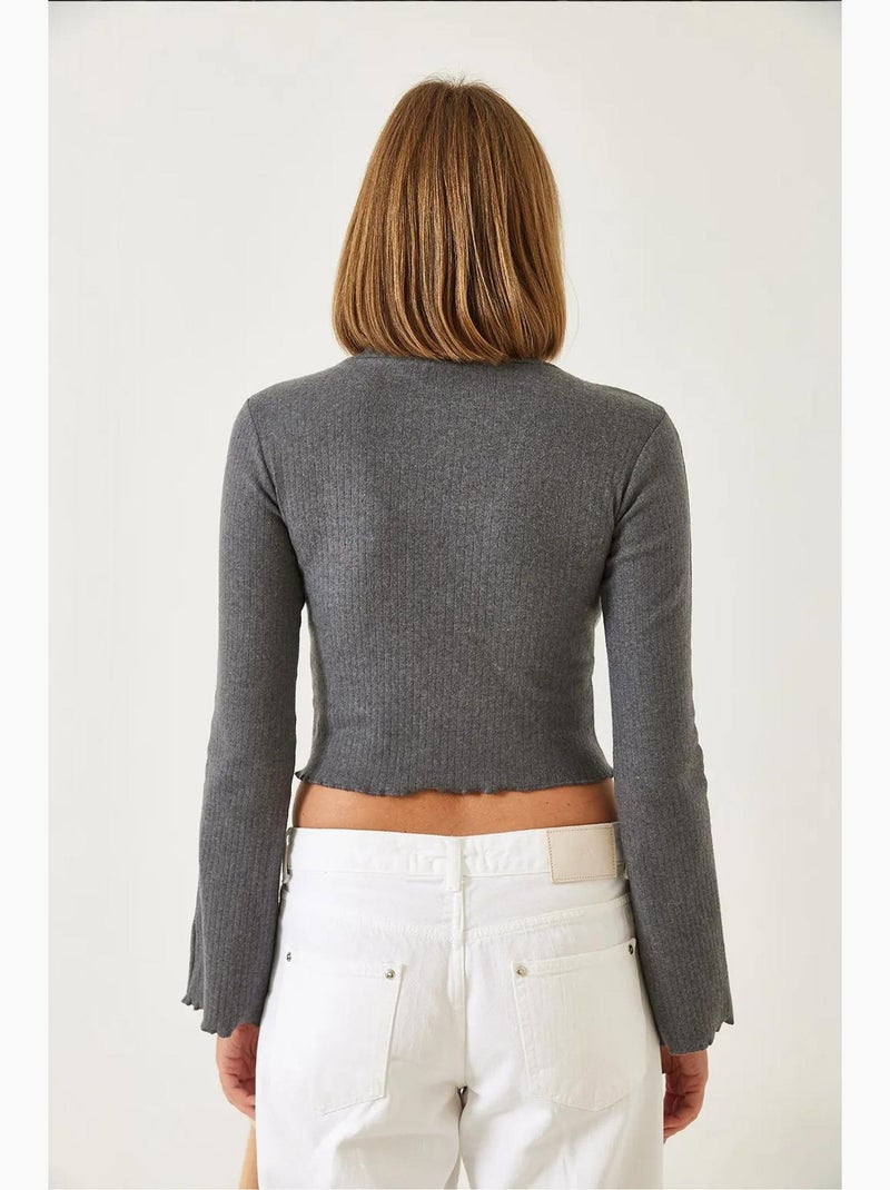 Maglia a costine collo alto corta maniche lunghe lucci Grigio scuro - Kiabi