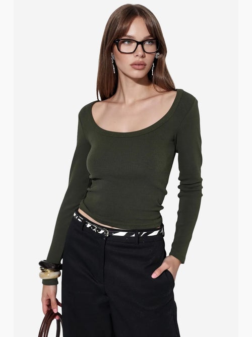 Maglia a costine corta maniche lunghe busem - Kiabi Maglia a costine corta maniche lunghe busem - Kiabi