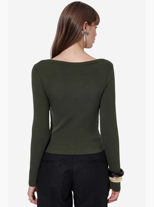 Maglia a costine corta maniche lunghe busem - Kiabi Maglia a costine corta maniche lunghe busem - Kiabi
